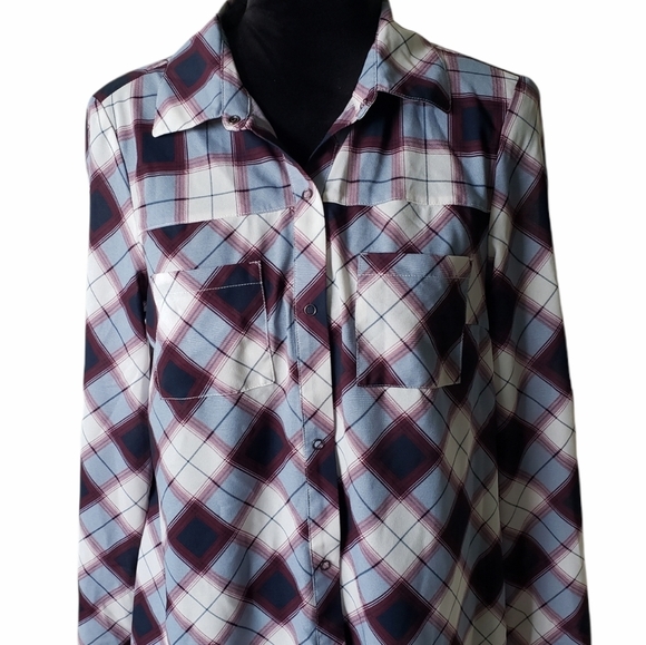 Prana Plaid Maroon Flint Maxi Tunic Size Small - Picture 6 of 11